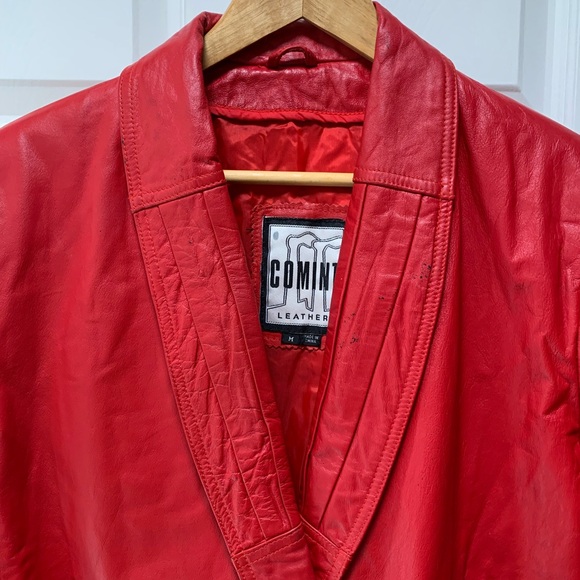 COMINT Womens single breasted red leather jacket blaser VINTAGE M - Picture 3 of 10